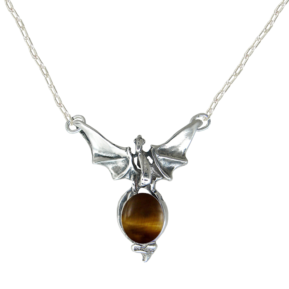 Sterling Silver Victory Dragon Necklace With Tiger Eye